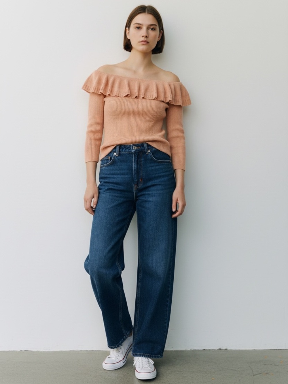 90s Ralph Lauren Peach Ruffled Sweater 100 Percent Cotton Size Large